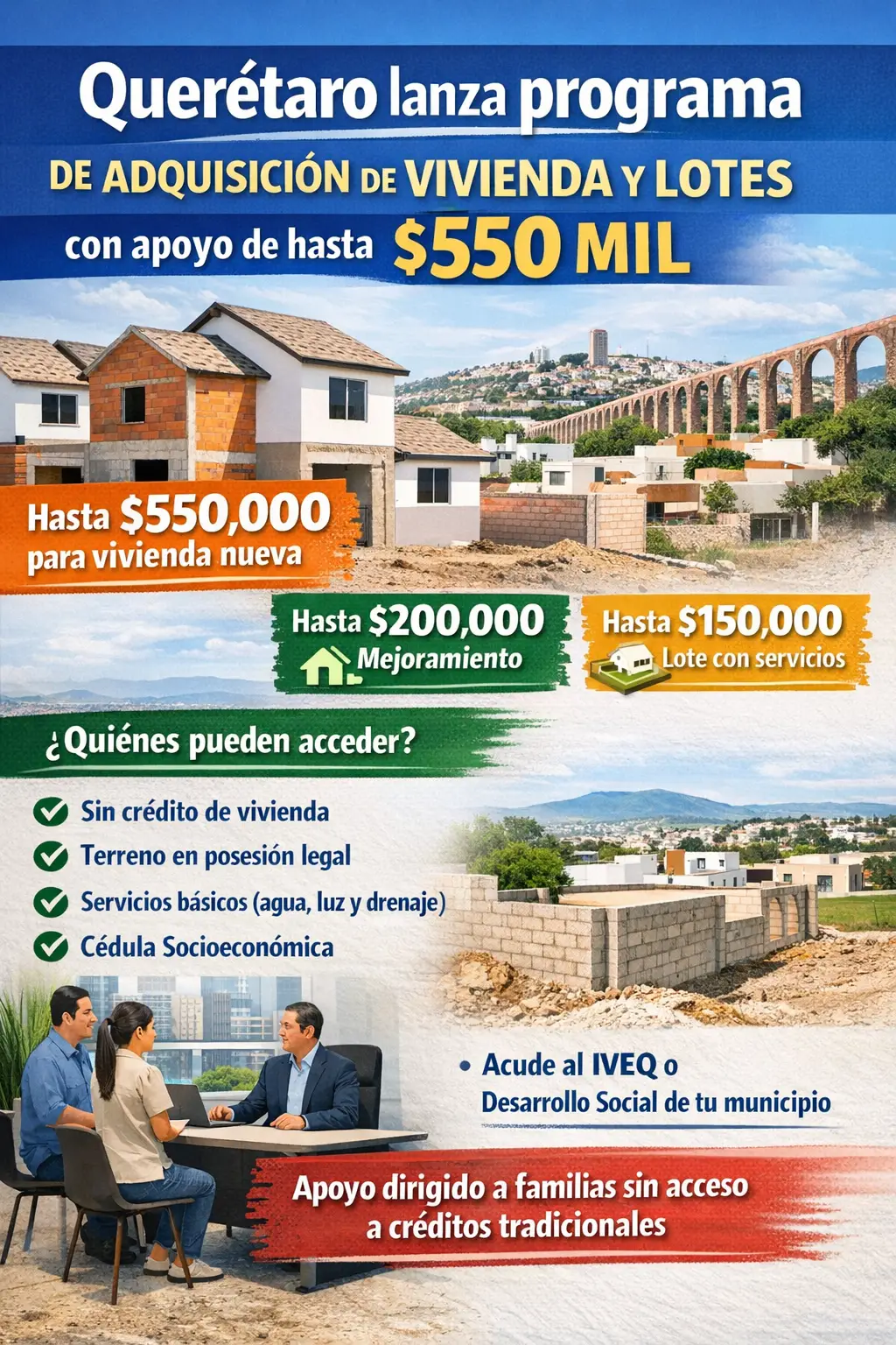 Querétaro lanza programa de vivienda con apoyos de hasta 550 mil pesos